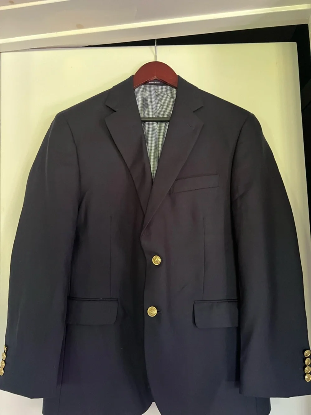 Stafford Dark Navy Sport Coat with Gold Buttons
